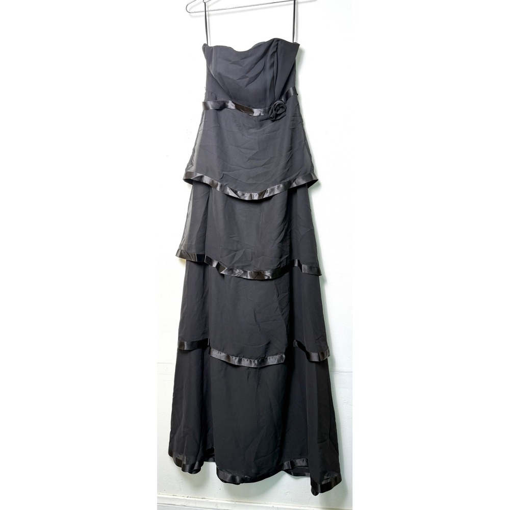 Christina Wu House of Wu Black Tiered Strapless Evening Gown‎ Satin Trim 8
